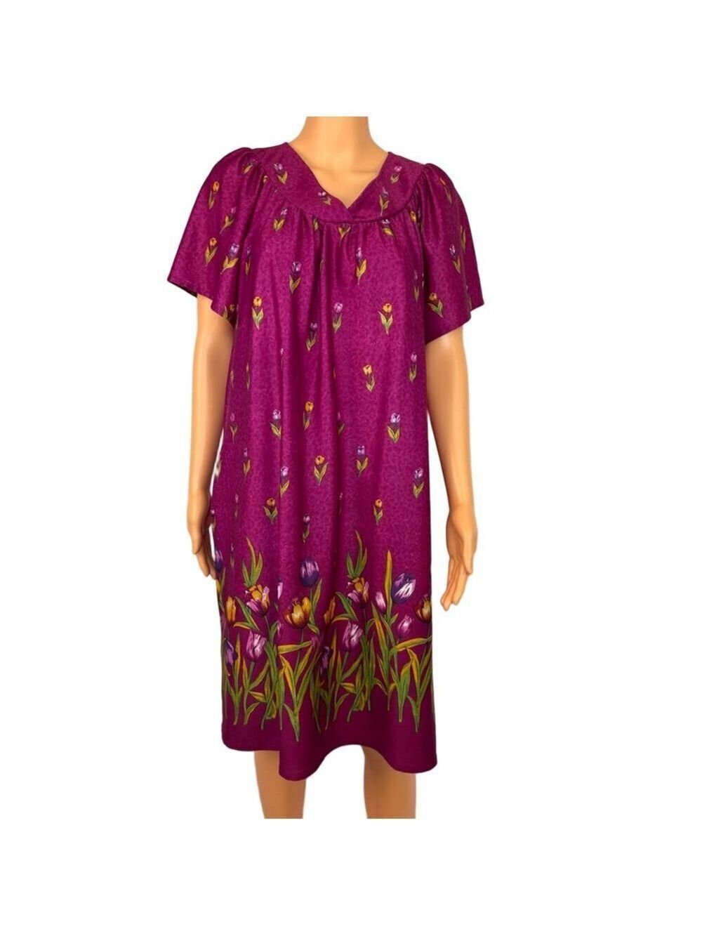 Vintage 80s Anthony Richards Muumuu Housedress Women's L Purple Floral, Short,